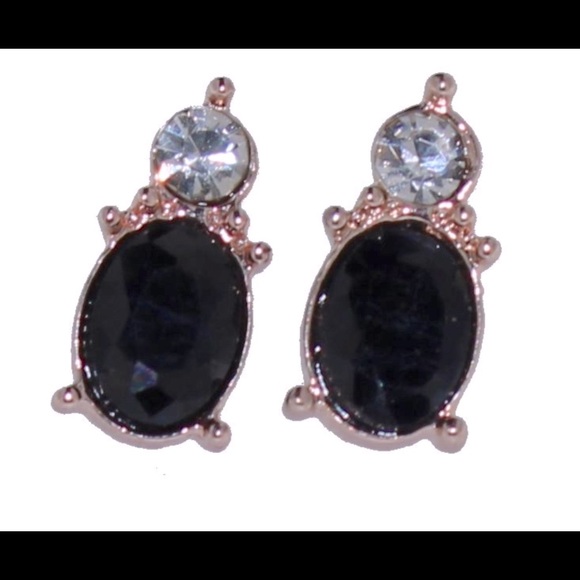 Rose Tone Natural Oval Sapphire & Crystal Earrings - Picture 2 of 2